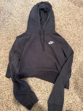 Nike Black Cropped Pullover Hoodie with White Swoosh